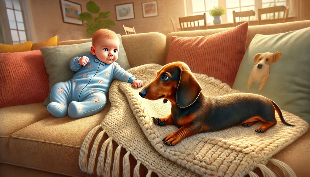 Nap Time Drama: Who Claims the Comfiest Spot—Baby or Dachshund?